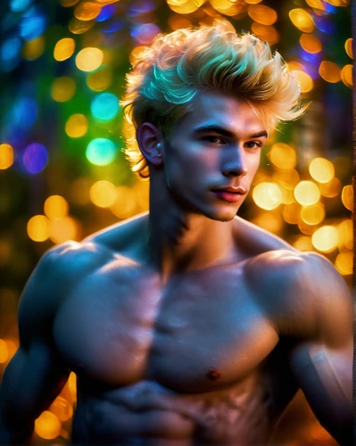 colored lights,bokeh lights,male elf,male model,bokeh effect,austin stirling,neon light,bokeh,background bokeh,christmas lights,shirtless,colorful light,adonis,danila bagrov,ryan navion,neon lights,neon body painting,ken,blond,merman,Photography,Artistic Photography,Artistic Photography 05