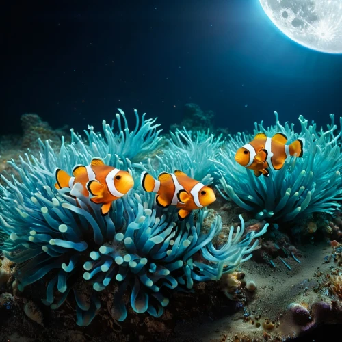anemone fish,clownfish,anemonefish,amphiprion,coral reef fish,sea anemones,sea animals,sea life underwater,clown fish,coral reefs,coral reef,sea creatures,underwater background,underwater landscape,sea-life,coral fish,anemones,marine fish,porcupine fishes,blue anemones,Photography,General,Fantasy