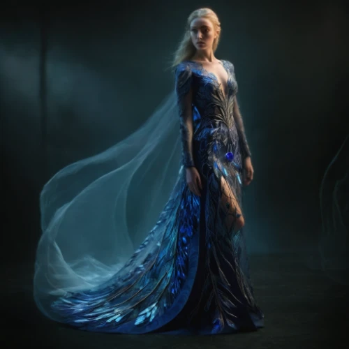 blue enchantress,celtic woman,ice queen,elsa,the snow queen,celtic queen,mazarine blue,ball gown,evening dress,winterblueher,costume design,ice princess,fairy queen,suit of the snow maiden,elven,show off aurora,bridal clothing,sapphire,sorceress,queen of the night