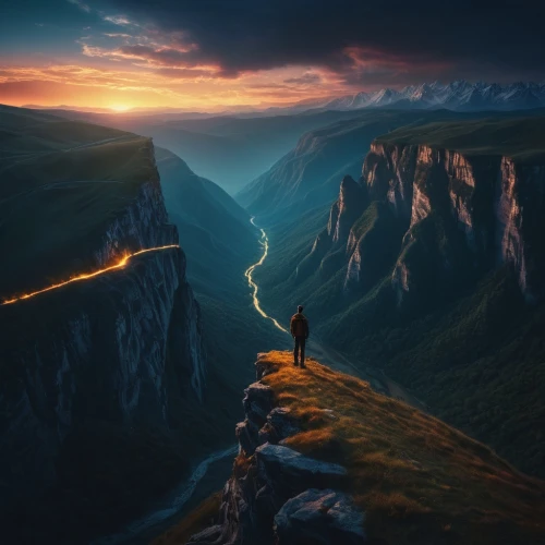 trolltunga,mountain sunrise,fantasy picture,chasm,mountain highway,fantasy landscape,the spirit of the mountains,road of the impossible,the way of nature,canyon,guards of the canyon,valley of death,heaven gate,the mystical path,mountain road,alpine route,landscape background,games of light,world digital painting,the valley of the,Photography,General,Fantasy