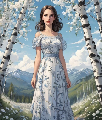 girl in a long dress,fantasy portrait,girl in flowers,white rose snow queen,country dress,girl with tree,cinderella,fantasy picture,romantic portrait,girl in the garden,celtic queen,springtime background,portrait background,a girl in a dress,the snow queen,wedding dress,way of the roses,bridal veil,flora,spring background,Digital Art,Comic