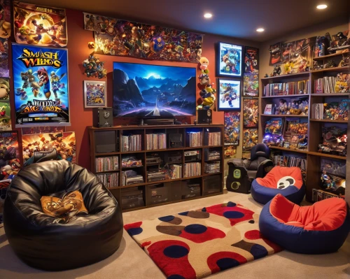 game room,little man cave,great room,kids room,home cinema,gamer zone,bonus room,boy's room picture,nintendo gamecube,playing room,home theater system,nintendo 64,entertainment center,recreation room,game bank,super nintendo,gamecube,one-room,one room,children's room,Illustration,Retro,Retro 06