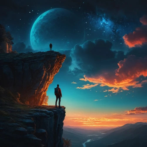 fantasy picture,fantasy landscape,world digital painting,moon and star background,the horizon,dream world,landscape background,astral traveler,horizon,fantasy art,sky,night sky,the universe,skywatch,moon walk,earth rise,dreamland,sci fiction illustration,the night sky,astronomy,Photography,General,Fantasy