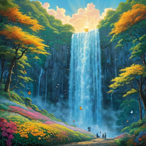 fantasy landscape,fantasy picture,wasserfall,waterfall,bridal veil fall,water fall,waterfalls,ash falls,fairy forest,brown waterfall,fairy world,water falls,landscape background,falls,forest landscape,forest of dreams,cartoon video game background,3d fantasy,fantasy world,world digital painting,Photography,General,Fantasy