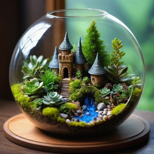 terrarium,snow globes,fairy house,snowglobes,miniature house,tiny world,snow globe,lensball,aquarium decor,fairy village,magical pot,fairy world,wishing well,christmas globe,3d fantasy,fairy door,studio ghibli,waterglobe,garden decor,glass sphere,Conceptual Art,Sci-Fi,Sci-Fi 08