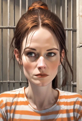 the girl's face,clementine,prisoner,character animation,lori,portrait background,scared woman,portrait of a girl,woman face,girl portrait,girl in t-shirt,worried girl,cgi,orange,rose png,woman's face,digital painting,realistic,nora,cinnamon girl,Digital Art,Comic