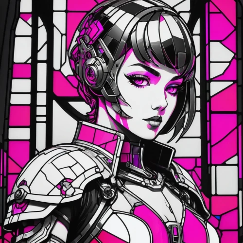 widowmaker,pink vector,operator,cyber,vector girl,stained glass,shepard,shoulder pads,widow,scifi,post-it note,pink squares,harnessed,hex,mute,cyborg,geisha,retro frame,deep pink,echo,Unique,Paper Cuts,Paper Cuts 08