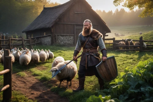 east-european shepherd,witcher,vikings,lapponian herder,germanic tribes,farming,farm girl,barnyard,sheep shearer,shepherd romance,farm pack,horse herder,shepherd,norse,livestock farming,swath,farmer,shepherds,farmyard,viking,Illustration,Vector,Vector 13