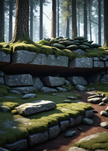 forest path,forest glade,mountain stone edge,stacked stones,wooden path,background with stones,druid grove,elven forest,stone wall,fir forest,stone bench,forest moss,stone wall road,spruce forest,coniferous forest,cobblestone,green forest,ravine,chambered cairn,cry stone walls,Conceptual Art,Sci-Fi,Sci-Fi 20