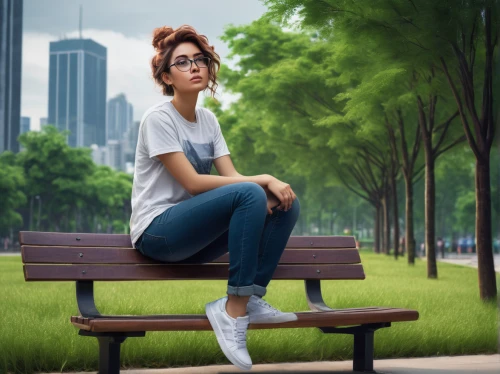 girl sitting,park bench,woman sitting,city ​​portrait,girl in a long,girl in t-shirt,portrait background,landscape background,outdoor bench,photoshop manipulation,world digital painting,in the park,image manipulation,portrait photography,bench,relaxed young girl,urban park,walk in a park,man on a bench,asian woman,Conceptual Art,Fantasy,Fantasy 17