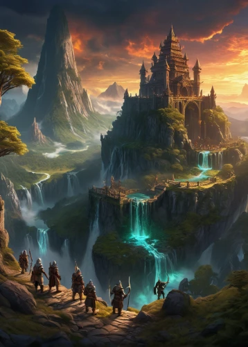 fantasy landscape,fantasy picture,fantasy art,3d fantasy,fantasy world,heroic fantasy,northrend,ancient city,karst landscape,an island far away landscape,guards of the canyon,druid grove,meteora,world digital painting,fantasy city,imperial shores,futuristic landscape,mountain settlement,high landscape,landscape background,Illustration,Retro,Retro 20