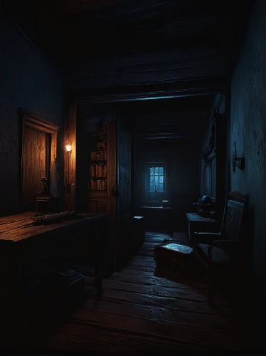 penumbra,a dark room,attic,dark cabinetry,abandoned room,basement,cabin,hallway,rooms,the morgue,cold room,dormitory,3d render,creepy doorway,live escape game,empty interior,visual effect lighting,consulting room,cellar,asylum,Illustration,American Style,American Style 07