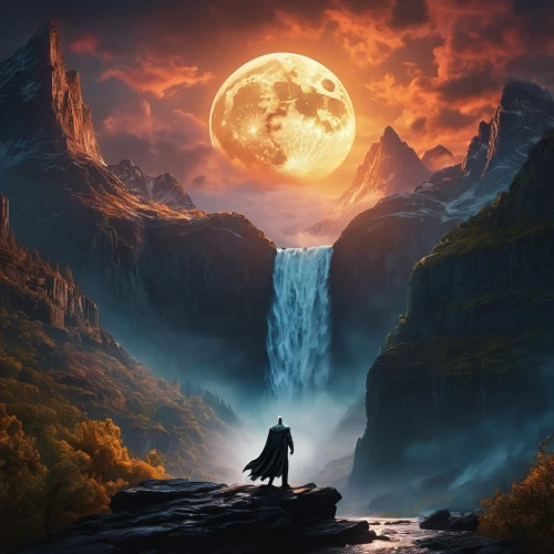 fantasy picture,fantasy landscape,valley of the moon,fantasy art,world digital painting,phase of the moon,photomanipulation,landscape background,lunar landscape,violinist violinist of the moon,the night of kupala,moonbow,moonlit night,the mystical path,wasserfall,full moon,photo manipulation,hanging moon,moonrise,musical background,Photography,General,Fantasy