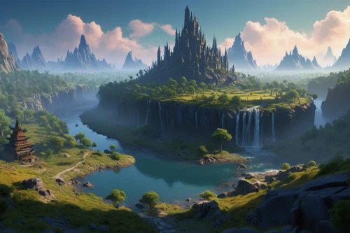 fantasy landscape,ancient city,fantasy world,karst landscape,3d fantasy,wasserfall,futuristic landscape,fantasy city,northrend,fairy world,fantasy picture,druid grove,high landscape,an island far away landscape,hot-air-balloon-valley-sky,water castle,mountain world,imperial shores,mountainous landscape,world digital painting,Conceptual Art,Daily,Daily 16