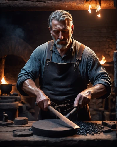 blacksmith,tinsmith,metalsmith,cast iron skillet,cast iron,copper cookware,dwarf cookin,farrier,steelworker,artisan,craftsman,wood shaper,iron pour,iron-pour,smelting,luthier,woodworker,silversmith,craftsmen,brick-making,Art,Classical Oil Painting,Classical Oil Painting 12