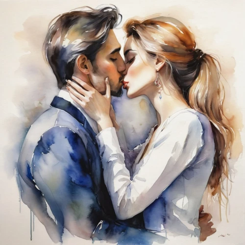 kissing,romantic portrait,cheek kissing,amorous,honeymoon,young couple,wedding couple,dancing couple,love in the mist,first kiss,watercolor painting,pda,romantic scene,girl kiss,two people,watercolor background,watercolor,kissel,boy kisses girl,couple in love,Illustration,Paper based,Paper Based 11