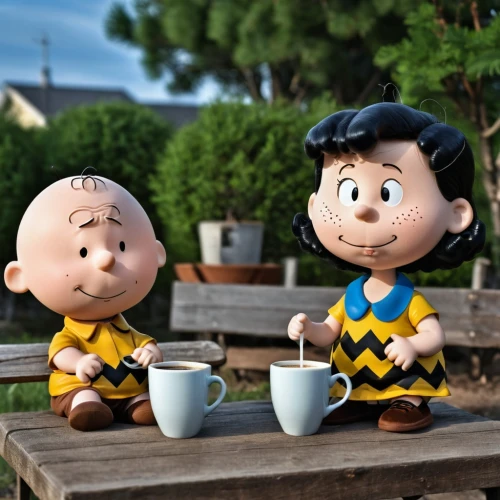 peanuts,popeye village,kewpie dolls,popeye,pinocchio,cups of coffee,teacups,clay jugs,little boy and girl,scandia gnomes,wooden figures,little people,wooden doll,coffee cups,asian teapot,cup coffee,garden decoration,doll figures,teapots,girl and boy outdoor