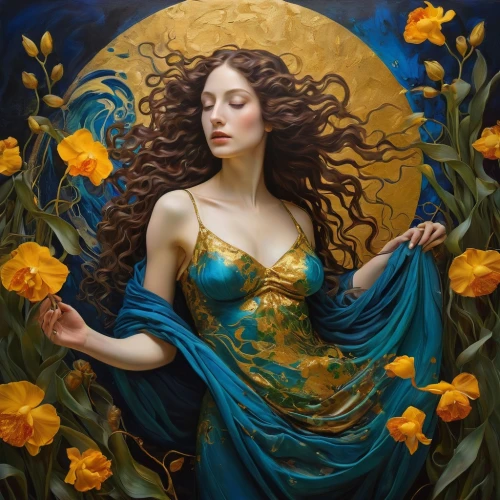 yellow rose,yellow roses,golden flowers,gold yellow rose,blue moon rose,the sleeping rose,golden wreath,yellow sun rose,spring equinox,yellow orange rose,girl in flowers,yellow rose background,blue rose,yellow petals,secret garden of venus,splendor of flowers,mystical portrait of a girl,mary-gold,flora,daffodils,Illustration,Realistic Fantasy,Realistic Fantasy 30