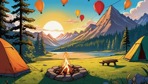 campsite,camping tents,camping tipi,camping,tent camping,campground,hot air balloons,camping equipment,campfire,tents,campfires,campire,hot air balloon,camping gear,travel trailer poster,camping car,balloon trip,autumn camper,hot air balloon ride,hot air balloon rides,Illustration,American Style,American Style 13