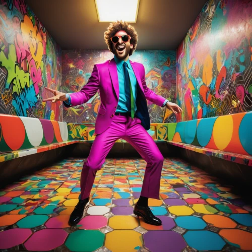 disco,olodum,jumping jack,color wall,wall,artistic roller skating,groovy,colorfull,beatenberg,colorful life,entertainer,funky,color,colorful foil background,purple,pop art colors,colorful bleter,the suit,capital cities,garish,Conceptual Art,Oil color,Oil Color 19