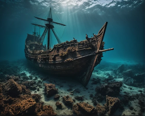 shipwreck,sunken ship,sunken boat,ship wreck,the wreck of the ship,shipwreck beach,underwater landscape,ocean underwater,sea sailing ship,pirate treasure,underwater background,sea fantasy,pirate ship,ghost ship,galleon ship,boat wreck,galleon,old ship,the bottom of the sea,caravel,Photography,General,Fantasy