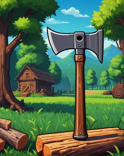 pickaxe,game illustration,wooden mockup,wood background,wood tool,cartoon video game background,mobile video game vector background,log home,android game,action-adventure game,collected game assets,a hammer,log cabin,farm background,mobile game,bowie knife,framing hammer,game art,dane axe,chop wood,Art,Classical Oil Painting,Classical Oil Painting 35