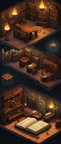 collected game assets,tavern,backgrounds,dormitory,barracks,game illustration,apothecary,fireplaces,floating huts,development concept,campfires,mining facility,rooms,lodge,bookstore,wooden mockup,bookshelves,warehouse,dungeon,treasure house,Illustration,Retro,Retro 04