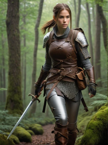 female warrior,joan of arc,warrior woman,swordswoman,digital compositing,heroic fantasy,huntress,strong women,strong woman,massively multiplayer online role-playing game,aa,fantasy warrior,swath,fantasy picture,hard woman,fantasy woman,ranger,germanic tribes,wstężyk huntsman,nordic,Illustration,American Style,American Style 14