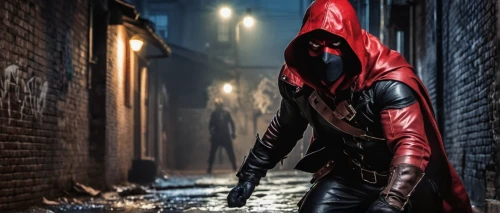 red hood,assassin,hooded man,assassins,red riding hood,awesome arrow,daredevil,red coat,balaclava,male mask killer,hooded,masked man,cartoon ninja,red arrow,bandit theft,arrow,robber,huntress,little red riding hood,with the mask,Conceptual Art,Fantasy,Fantasy 31
