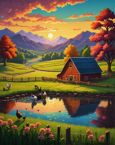 home landscape,farm landscape,rural landscape,meadow landscape,landscape background,autumn landscape,salt meadow landscape,fall landscape,red barn,autumn idyll,summer cottage,farm background,nature landscape,beautiful landscape,purple landscape,motif,fantasy landscape,landscape nature,cottage,landscape,Unique,3D,Toy