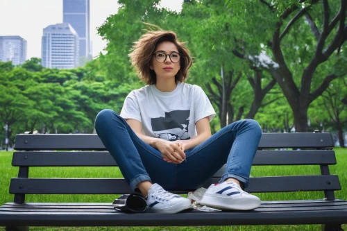 girl in t-shirt,isolated t-shirt,park bench,girl sitting,girl in a long,woman sitting,portrait background,city ​​portrait,bench,man on a bench,asian woman,in the park,outdoor bench,girl with tree,tshirt,asian,benches,long-sleeved t-shirt,walk in a park,child in park,Conceptual Art,Oil color,Oil Color 13
