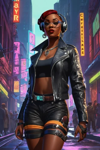 cyberpunk,rosa ' amber cover,ebony,game illustration,transistor,sci fiction illustration,maria bayo,ester williams-hollywood,harley,city trans,game art,world digital painting,harley quinn,renegade,policewoman,rockabella,streampunk,gangstar,harlem,femme fatale,Illustration,Realistic Fantasy,Realistic Fantasy 21