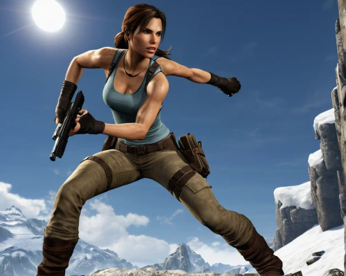lara,croft,action-adventure game,shooter game,girl with gun,woman holding gun,dacia,girl with a gun,mountain vesper,huntress,edit icon,mobile video game vector background,android game,cheyenne,winterblueher,cold weapon,renegade,background images,holding a gun,gi,Illustration,American Style,American Style 04