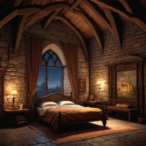 sleeping room,great room,four poster,hobbiton,attic,ornate room,four-poster,wooden windows,guest room,wooden beams,bedroom,bedroom window,rooms,guestroom,wade rooms,loft,children's bedroom,dracula castle,banff springs hotel,boy's room picture,Art,Classical Oil Painting,Classical Oil Painting 35