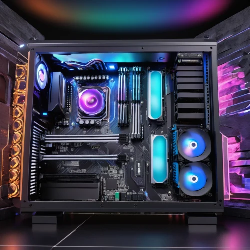 fractal design,muscular build,pc,techno color,graphic card,pc tower,ryzen,desktop computer,computer art,gpu,mechanical fan,turbographx,computer workstation,pro 50,motherboard,colorful light,computer cooling,uv,colored lights,steam machines,Illustration,Realistic Fantasy,Realistic Fantasy 20