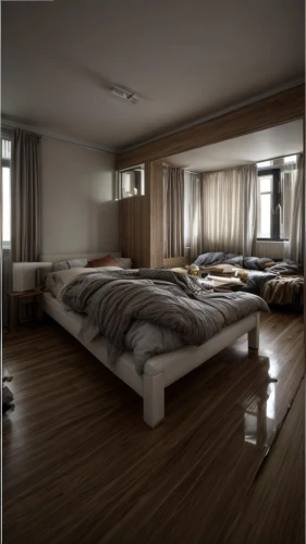 sleeping room,modern room,bedroom,laminate flooring,wood flooring,wooden floor,flooring,wood floor,hardwood floors,great room,bed frame,one room,apartment,home interior,bed,3d rendering,soft furniture,room divider,empty room,an apartment,Interior Design,Bedroom,Northern Europe,American Scandi