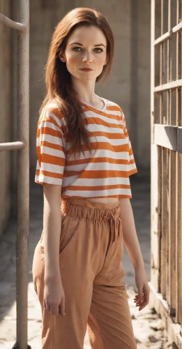 horizontal stripes,retro woman,girl in overalls,pippi longstocking,menswear for women,mime,cotton top,stripes,striped background,vintage fashion,women clothes,young model istanbul,vintage girl,striped,retro girl,brown sailor,mime artist,havana,women fashion,girl in a historic way,Photography,Natural