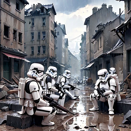 storm troops,stormtrooper,droids,overtone empire,starwars,star wars,post apocalyptic,street artists,imperial,destroyed city,wars,post-apocalyptic landscape,apocalyptic,world war ii,lost in war,clone jesionolistny,streetart,post-apocalypse,sci fi,rain protection,Anime,Anime,Realistic