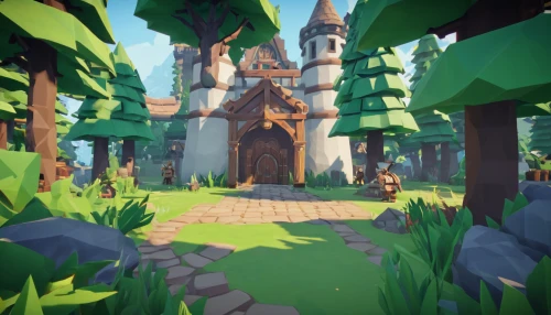 collected game assets,low poly,forest glade,druid grove,mushroom landscape,forest path,low-poly,fairy village,development concept,elven forest,fairy forest,cartoon forest,wooden path,tileable,mushroom island,fairy house,fairy chimney,the forest,enchanted forest,forest ground,Unique,3D,Low Poly