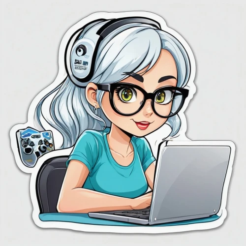 flat blogger icon,girl at the computer,blogger icon,clipart sticker,computer icon,reading glasses,skype icon,wordpress icon,vector illustration,illustrator,linkedin icon,community manager,computer skype,emoji programmer,with glasses,girl studying,woman eating apple,social media icon,apple pie vector,cyber glasses,Unique,Design,Sticker