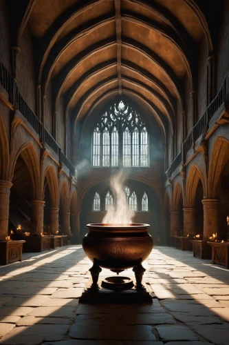 hogwarts,christopher columbus's ashes,the piano,eucharist,cauldron,incense,tealight,the eternal flame,games of light,house of prayer,haunted cathedral,visual effect lighting,piano,cloister,candlelights,burning incense,singing bowl,grand piano,singing bowls,floor fountain,Illustration,Japanese style,Japanese Style 08