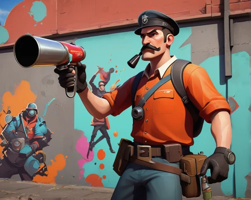 electric megaphone,megaphone,spray can,medic,spray cans,engineer,scout,spy,handheld electric megaphone,policeman,pyro,orange trumpet,spray,bullhorn,trumpet climber,janitor,plumber,chemical container,courier,lady medic,Conceptual Art,Daily,Daily 15
