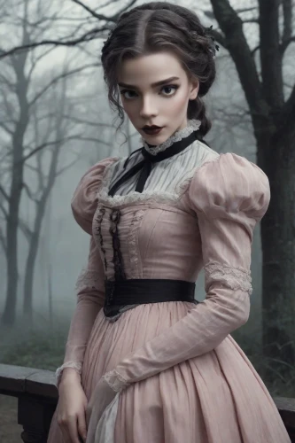 victorian lady,female doll,victorian style,gothic fashion,gothic portrait,doll dress,victorian fashion,gothic woman,doll's house,victorian,gothic dress,dress doll,the victorian era,overskirt,wooden doll,vampire woman,fairy tale character,fashion doll,vampire lady,doll's facial features,Photography,Realistic