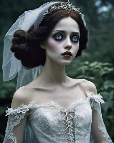 dead bride,victorian lady,porcelain dolls,porcelain doll,gothic portrait,victorian style,doll's facial features,female doll,gothic fashion,white lady,faery,bridal clothing,white rose snow queen,the victorian era,vintage doll,pale,debutante,fairy queen,gothic woman,mystical portrait of a girl,Conceptual Art,Fantasy,Fantasy 29