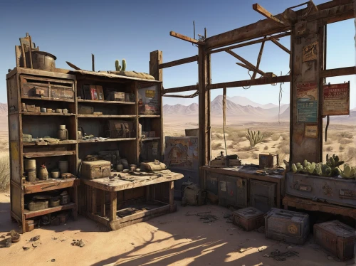wasteland,pioneertown,the desert,wild west hotel,mojave,wild west,desert desert landscape,desert landscape,apothecary,cosmetics counter,rhyolite,desert,fallout4,arid land,capture desert,butcher shop,collected game assets,ghost town,rosa cantina,fallout shelter,Art,Artistic Painting,Artistic Painting 38