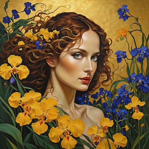 golden flowers,girl in flowers,girl in the garden,oil painting on canvas,mary-gold,splendor of flowers,yellow petals,the garden marigold,cloves schwindl inge,oil painting,beautiful girl with flowers,flower gold,yellow garden,yellow flowers,flora,flower painting,gold flower,carol m highsmith,yellow orchid,romantic portrait,Photography,General,Realistic