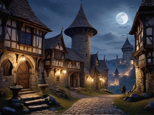 fantasy picture,fairy tale castle,witch's house,fantasy landscape,medieval street,knight village,medieval town,fairy tale,fantasy art,hogwarts,children's fairy tale,medieval architecture,fairytale castle,a fairy tale,fairy tale icons,3d fantasy,fairy tales,fairytale,fairy tale castle sigmaringen,witch house,Illustration,Realistic Fantasy,Realistic Fantasy 14