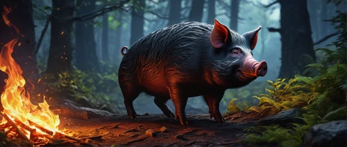 wild boar,boar,pig,pig roast,hog,pot-bellied pig,suckling pig,domestic pig,pork barbecue,forest animal,swine,uintatherium,porker,peccary,piglet,black forest ham,warthog,mini pig,roast pork,hog xiu,Illustration,Realistic Fantasy,Realistic Fantasy 18