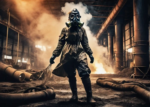 respirator,gas mask,welder,respirators,hazmat suit,steelworker,chemical plant,gas welder,acetylene,welders,fallout,chernobyl,pollution mask,toxic,industrial smoke,petrochemicals,chemical,fallout4,ppe,bane,Conceptual Art,Oil color,Oil Color 24
