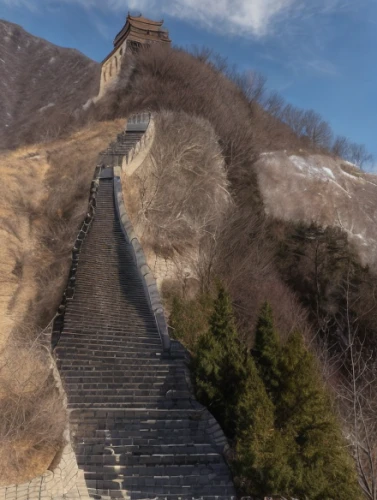 great wall,great wall of china,great wall wingle,winding steps,construction of the wall,chinese background,mountain slope,wall,unesco world heritage site,5 dragon peak,korean history,jusangjeolli cliff,guard rails,stairway to heaven,stone stairway,towards the top of man,jacob's ladder,tower fall,ski jump,mount scenery,Light and shadow,Landscape,Great Wall